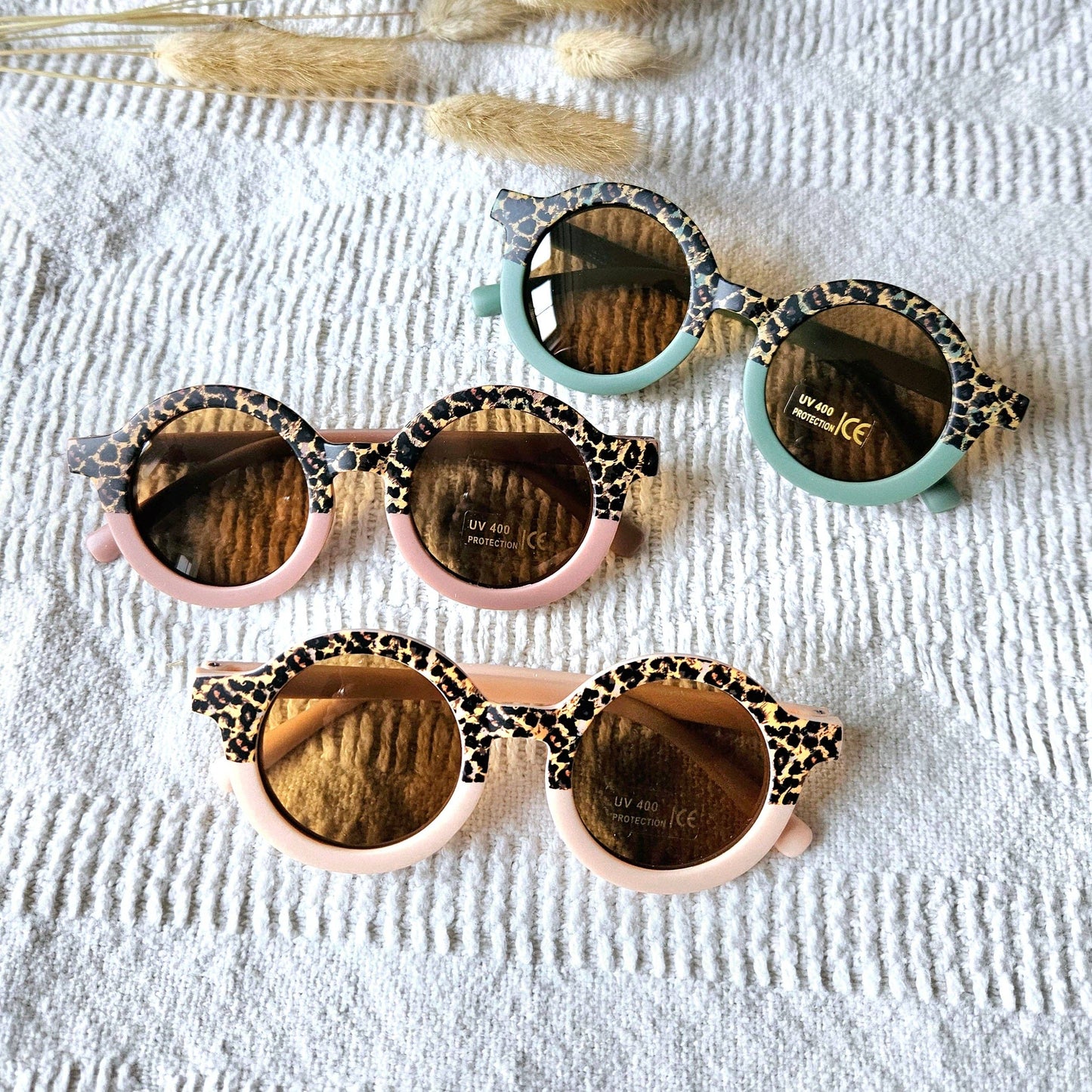 Lunettes de solei rondes pour bébés et enfants - Soft Pink/Leopard