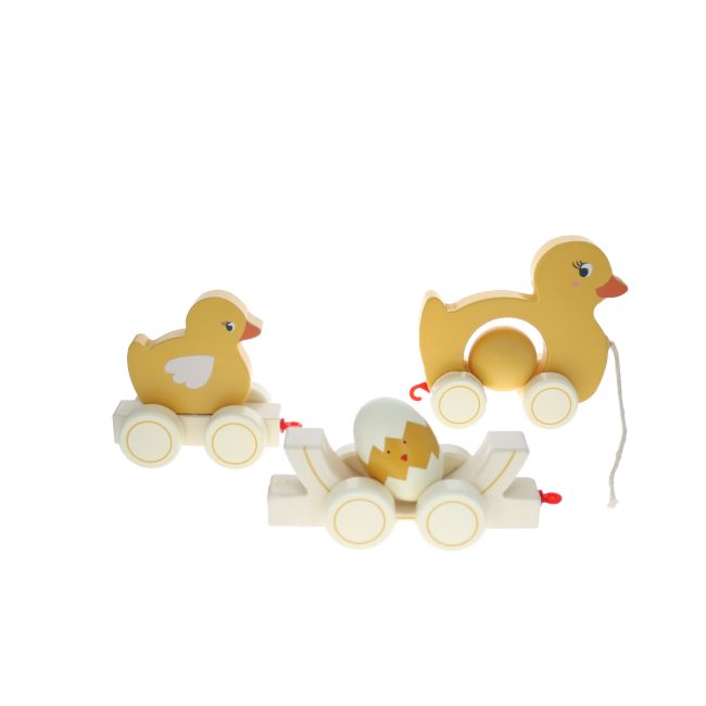 Famille canard à promener en bois