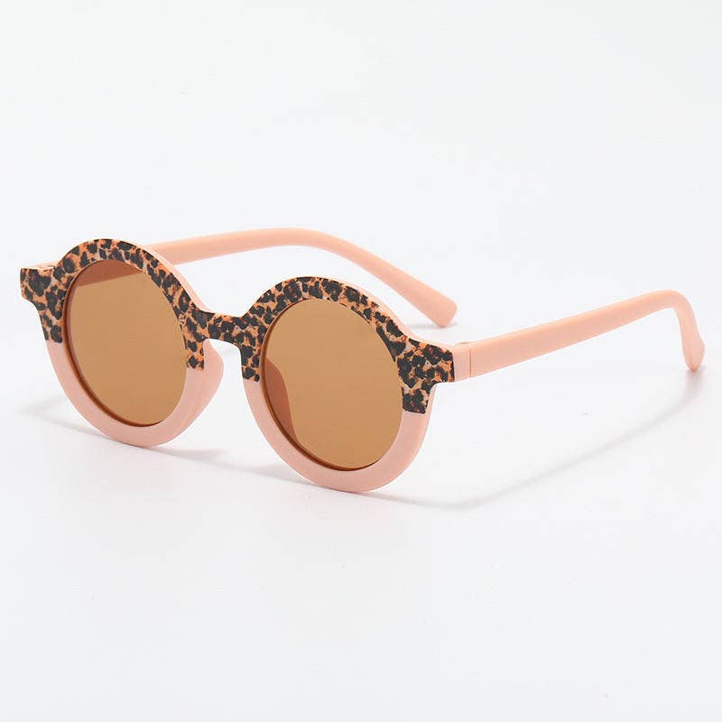 Lunettes de solei rondes pour bébés et enfants - Soft Pink/Leopard
