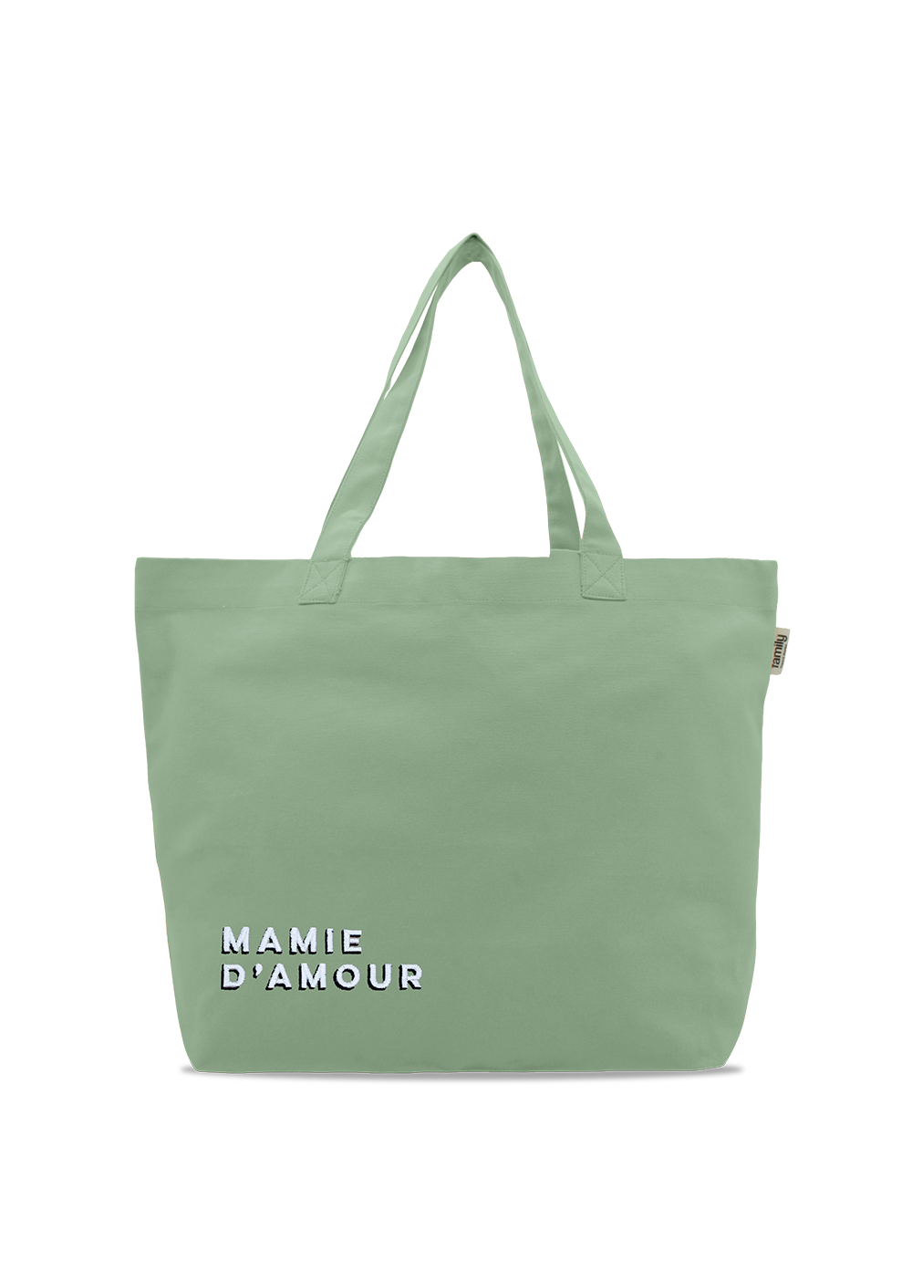 Sac shopping brodé MAMIE D’AMOUR vert d'eau